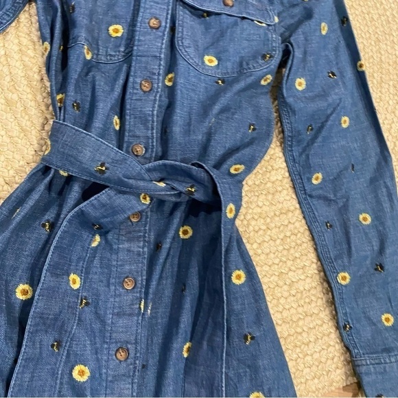Lands' End Button Front Chambray Shirtdress XS embroidered bees sunflowers - Picture 3 of 9
